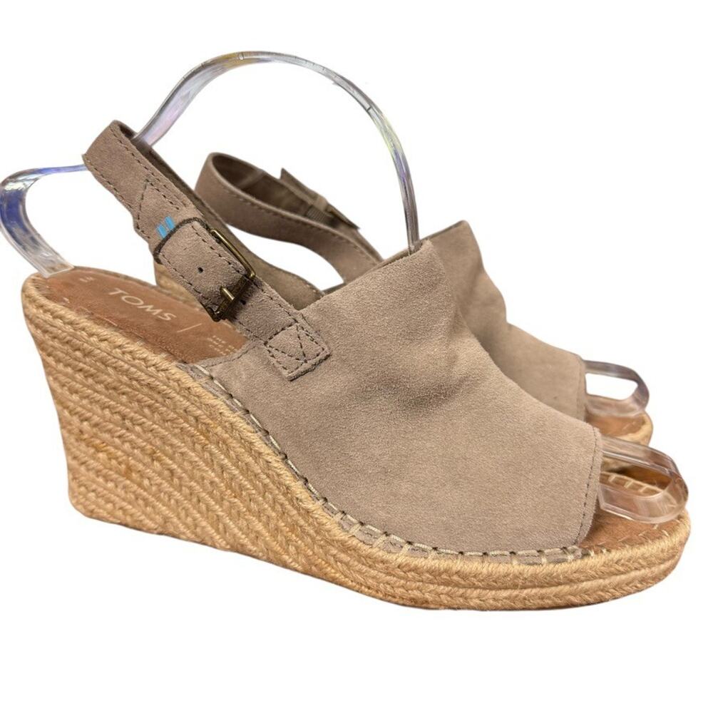 Toms Monica Slingback Espadrille Wedge Sandals Open Toe Shoes Suede Leather sz 9